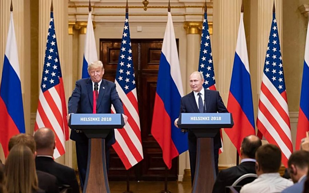 Donald Trump and Vladimir Putin at a press conference