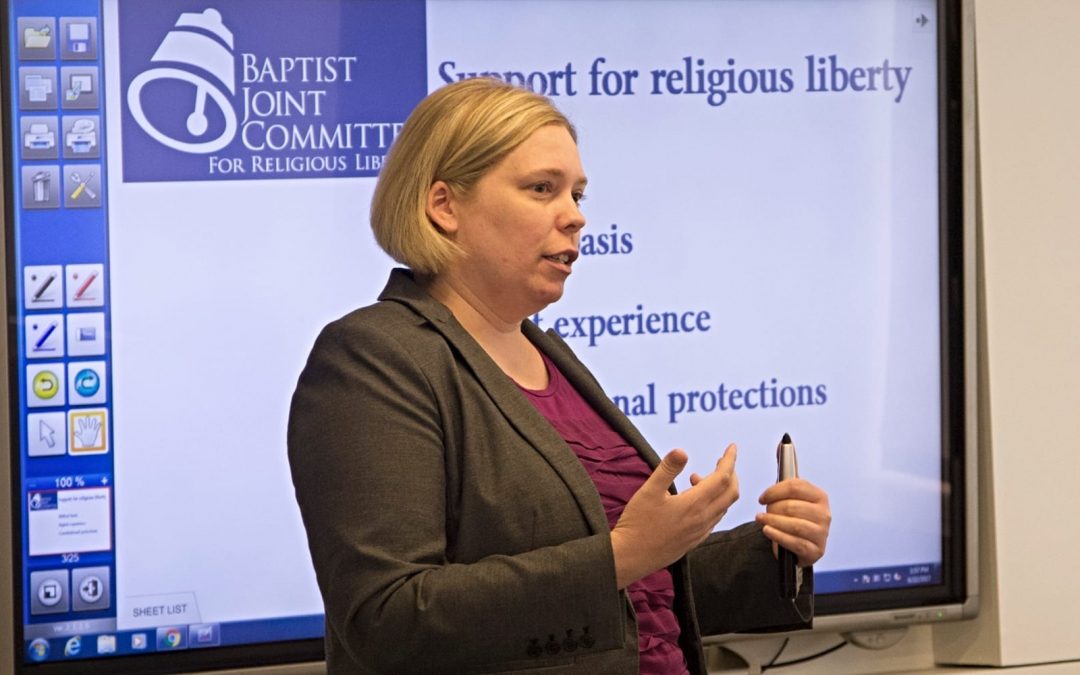 Jennifer Hawks of the Baptist Joint Committee for Religious Liberty speaking at an event