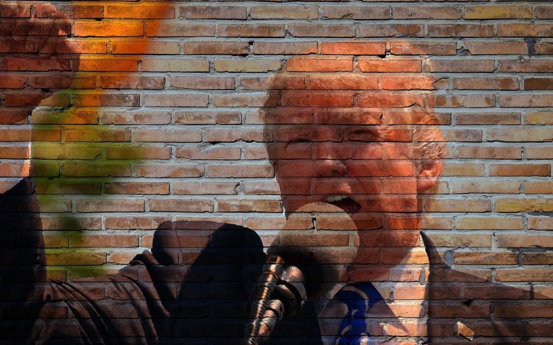 Donald Trump's image on a brick wall