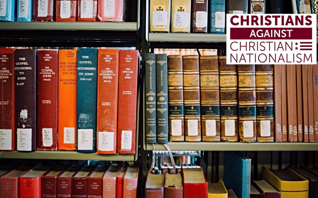 Theological books on shelves