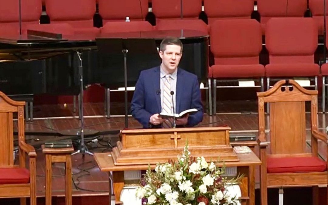 Jeremy Shoulta preaches at First Baptist Church of Gainesville, Georgia