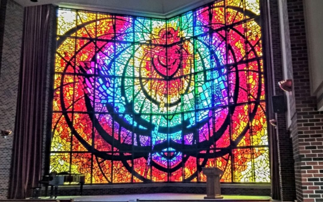 Stained-glass display in chapel at Hardin-Simmons University