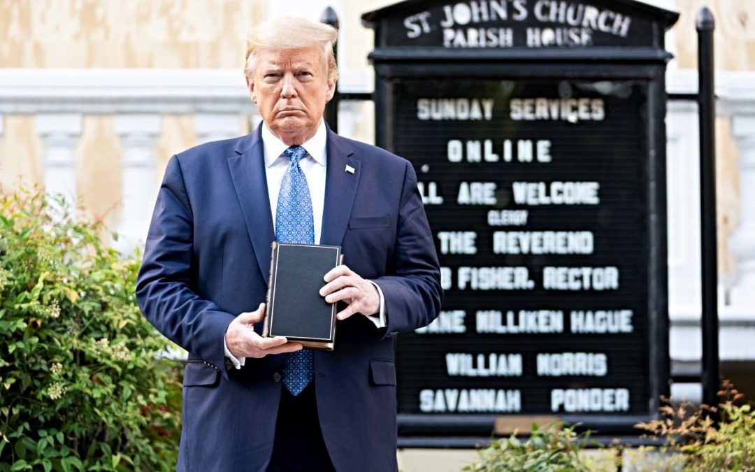 President Trump holding Bible in front of Episcopal church.
