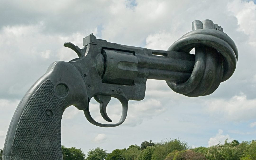 Statue of gun with its barrel tied in a knot