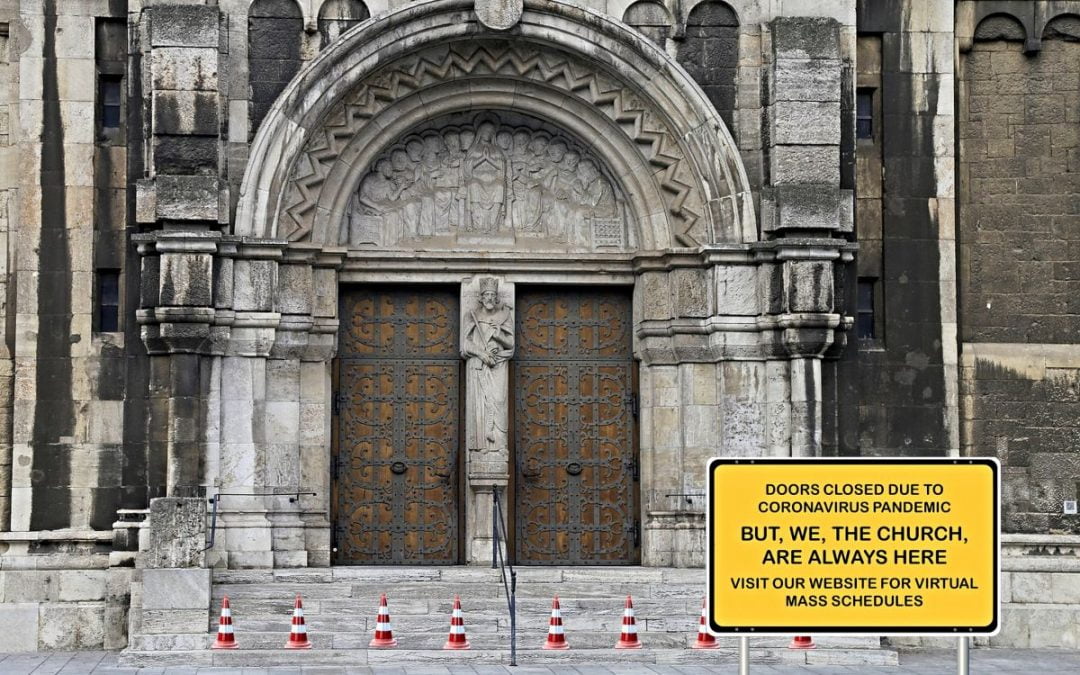Church with closed sign due to coronavirus