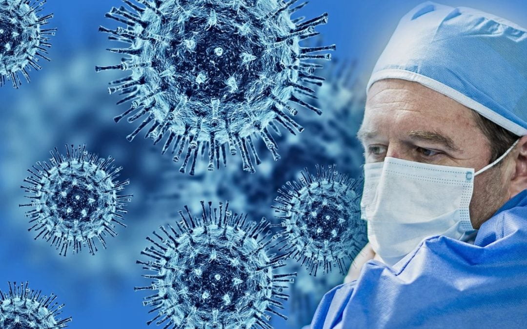 Doctor superimposed over images of coronavirus
