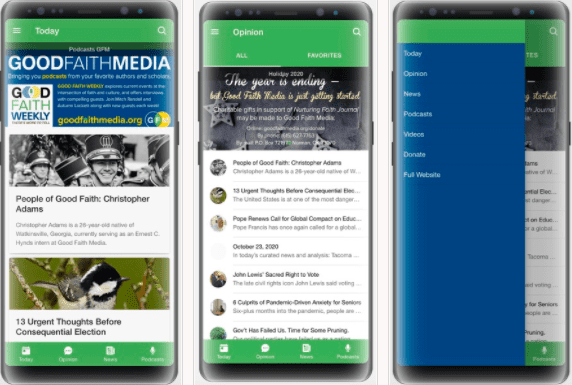 A preview of the Good Faith Media mobile app