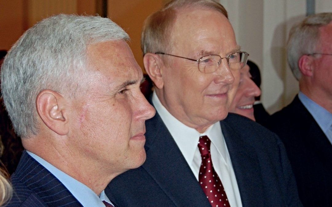 Mike Pence, left, and James Dobson