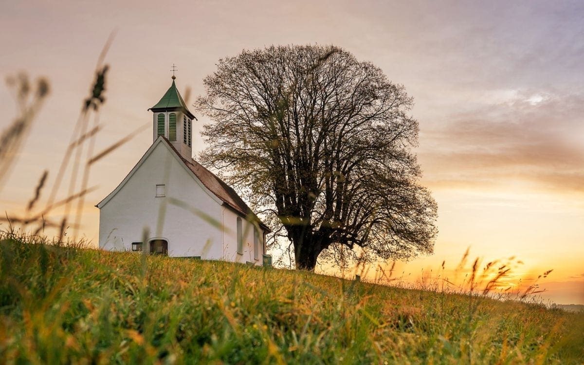 Country church at sunset