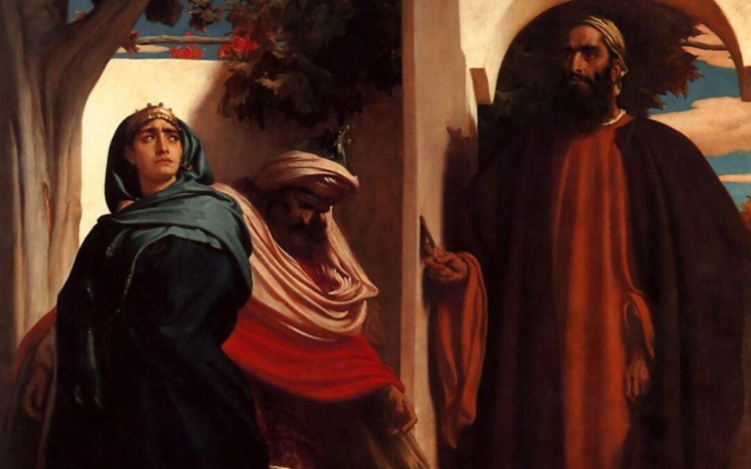 A painting of Jezabel and Ahab by Frederic Leighton.