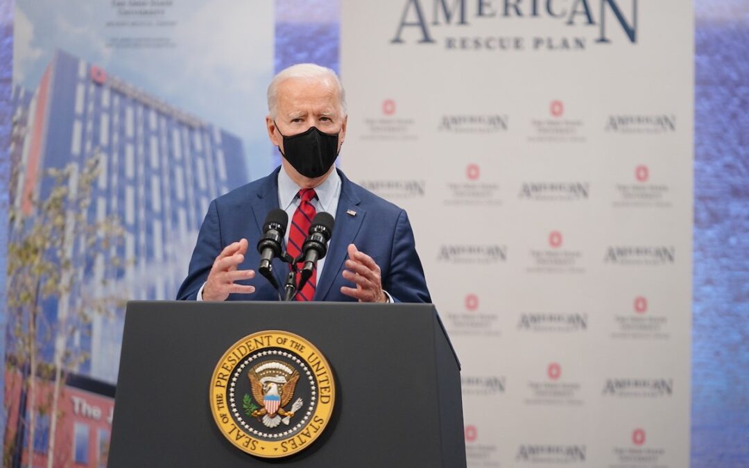 President Joe Biden delivers remarks on health care at the James Cancer Hospital in Columbus, Ohio.