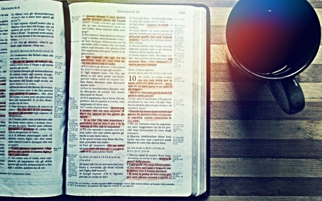 Highlighted Bible and cup of coffee