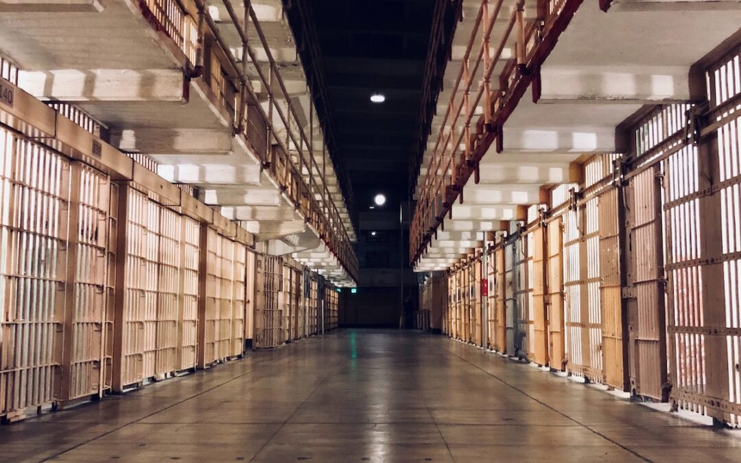 A long row of cells in a prison or jail.
