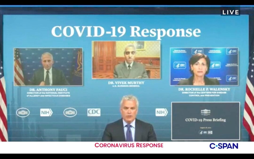 The White House COVID-19 response team holds a virtual briefing on Aug. 18, 2021.
