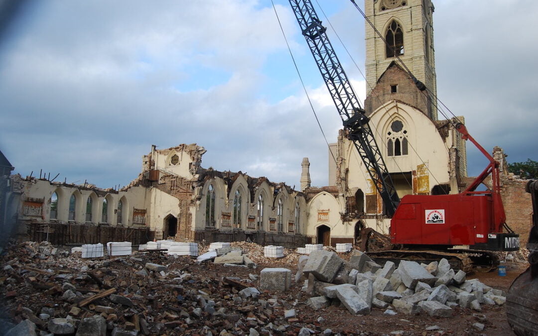 A church being demolished.