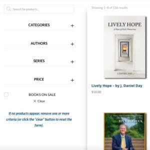 An online bookstore product filter.