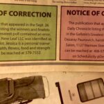 A newspaper notice of correction section.