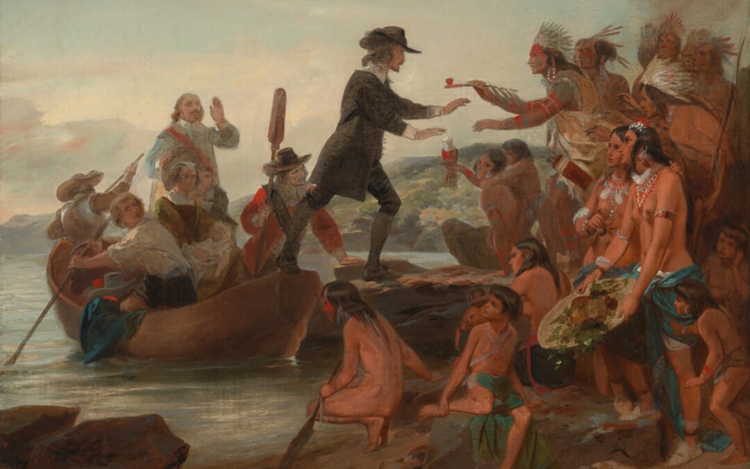 A painting by Alonzo Chappel titled, “The Landing of Roger Williams in 1636.”