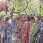 A photo of an oil on canvas painting by Niels Larsen Stevns depicting Jesus’ encounter with Zacchaeus.