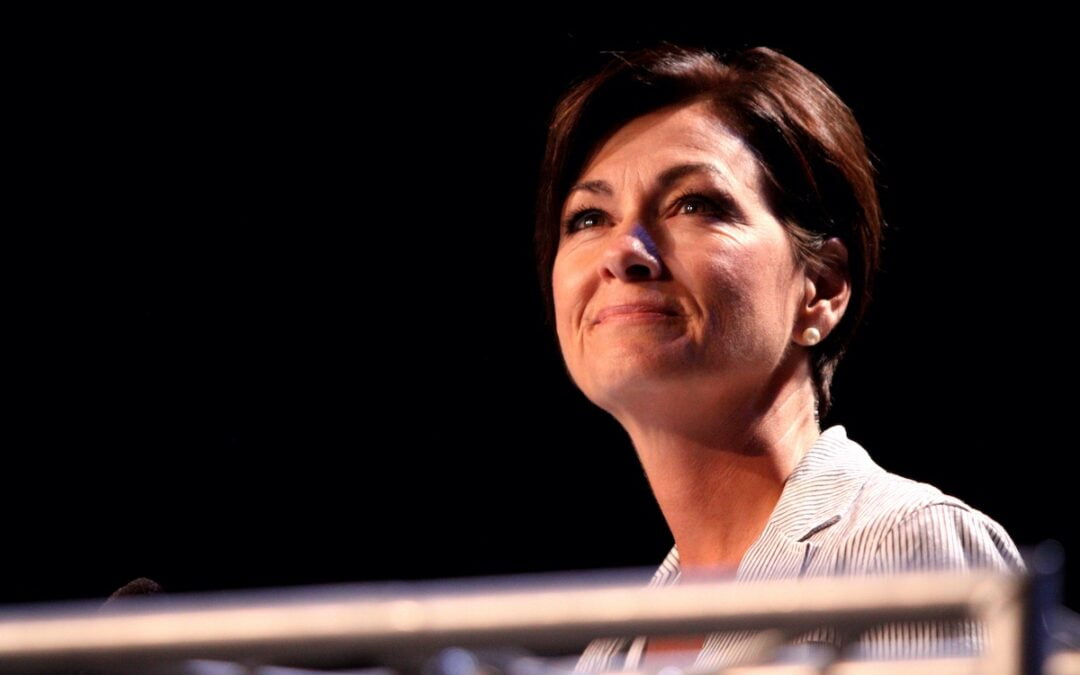 Kim Reynolds, then Lt. Governor of Iowa, speaking at the Ames, Iowa, straw poll in 2011.