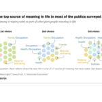 A chart summarizing findings from a global Pew Research Center survey on where adults find meaning in their lives.