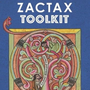 A blue background with a colorful drawing in the middle and the words "ZacTax Toolkit" at the top.