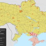 A map showing the Russian invasion of Ukraine beginning on Feb. 24, 2022.