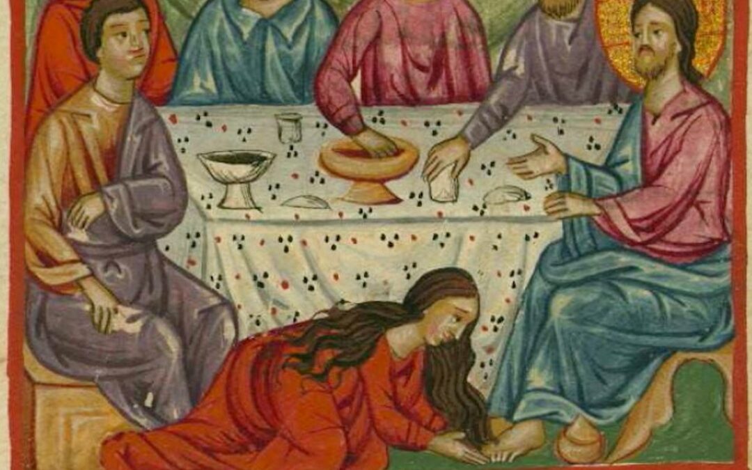 A portrayal of Jesus’ feet being anointed by Ilyas Basim Khuri Bazzi Rahib, likely a Coptic monk in the 17th century.