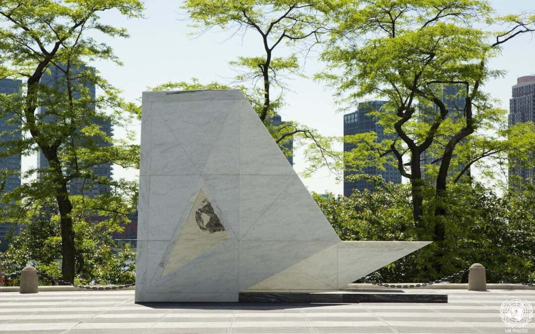 The "Ark of Return", the permanent memorial to honor the victims of slavery and the transatlantic slave trade, located at the Visitors' Plaza of UN headquarters in New York.