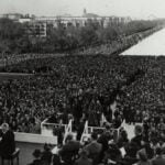Marian Anderson performs in front of 75,000 spectators in Potomac Park. Finnish accompanist Kosti Vehanen is on the piano.