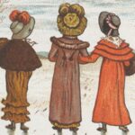 Three women seen from behind standing outside.