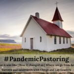 A promotional graphic for a webinar about what pastors faced during the pandemic, featured text about the event and a church in background.