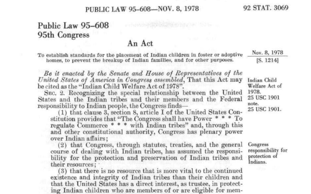 A screenshot of the opening page of the Indian Child and Welfare Act.