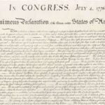 The top portion of a version of the 1823 William Stone facsimile of the Declaration of Independence.