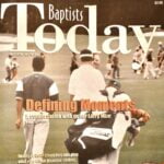 The April 2000 cover of Baptists Today (now Nurturing Faith Journal) shows golfer Larry Mize giving tips on Augusta National Golf Club to Tiger Woods during a practice round in 1997. Woods won the Masters tournament that year at age 21.