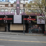 The front facade of a downtown adult entertainment venue.