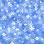 A blue background with white snowflakes falling.