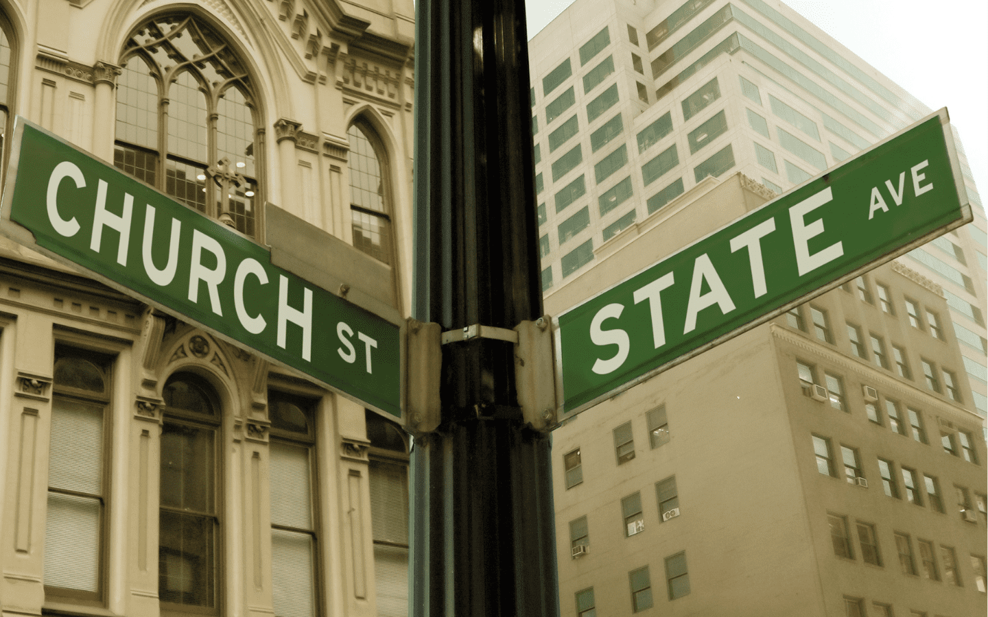 An intersection between Church St. and State Ave.