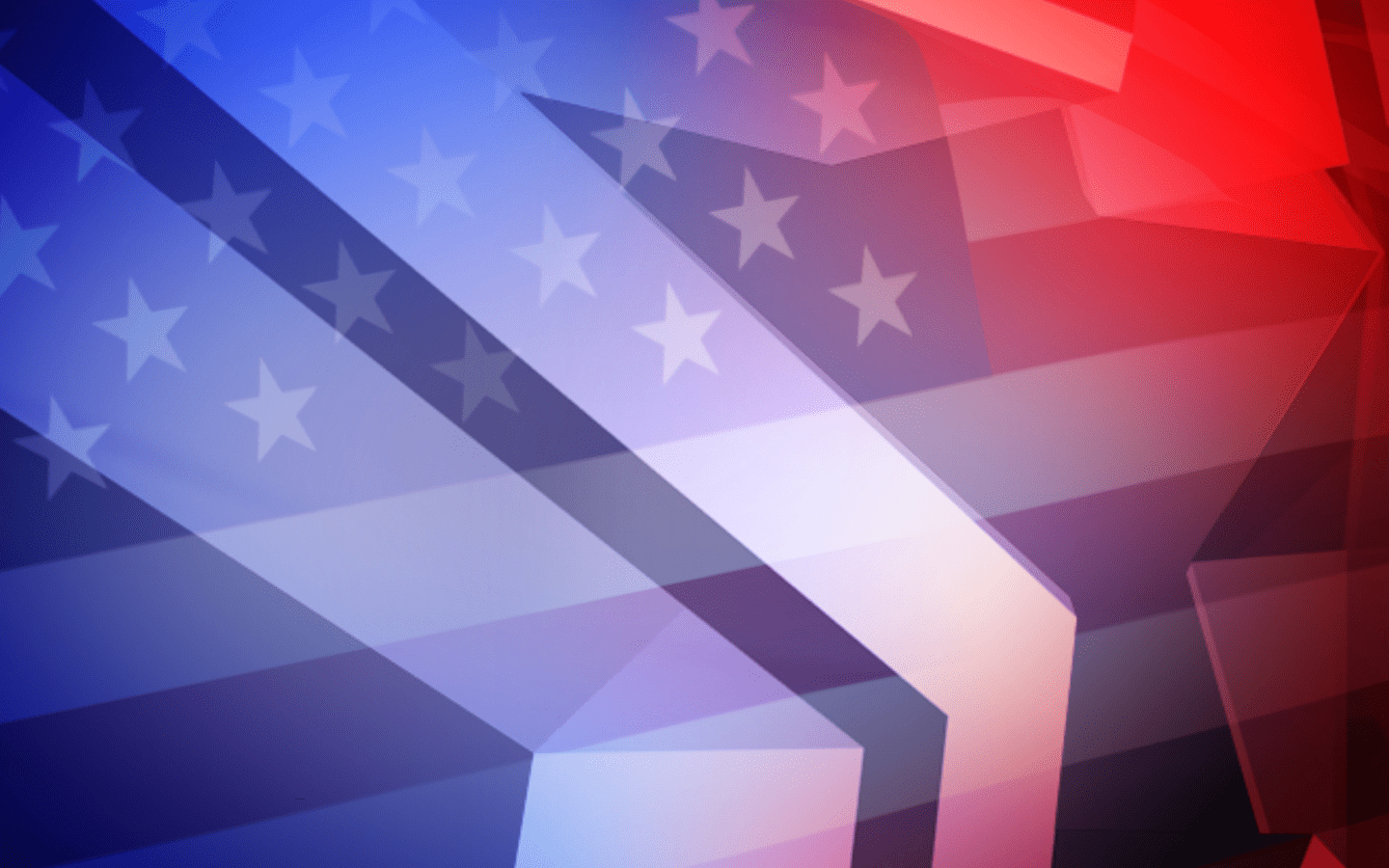 A red-white-and-blue graphic with an American flag in the background.