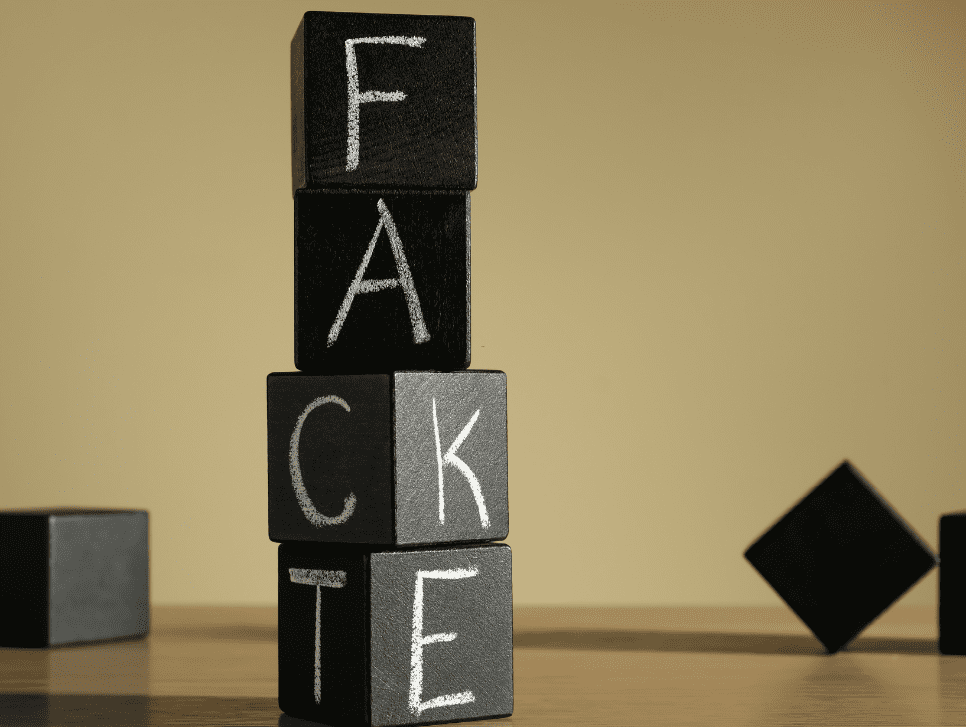 Building blocks that can spell out “Fact” or “Fake”