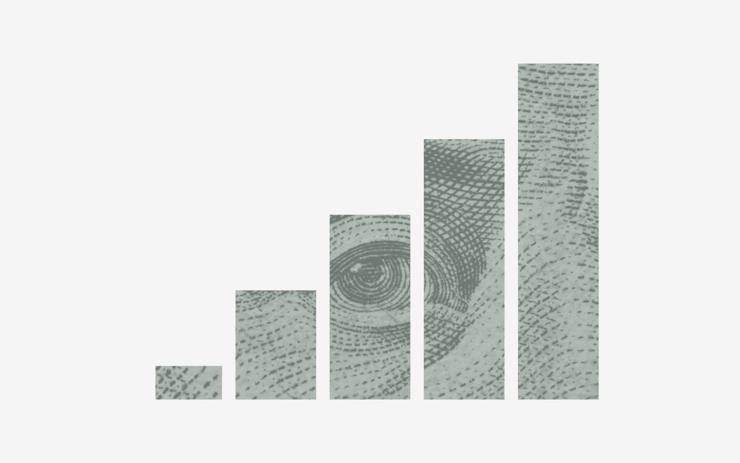 A bar chart with parts of the American dollar representing each bar.