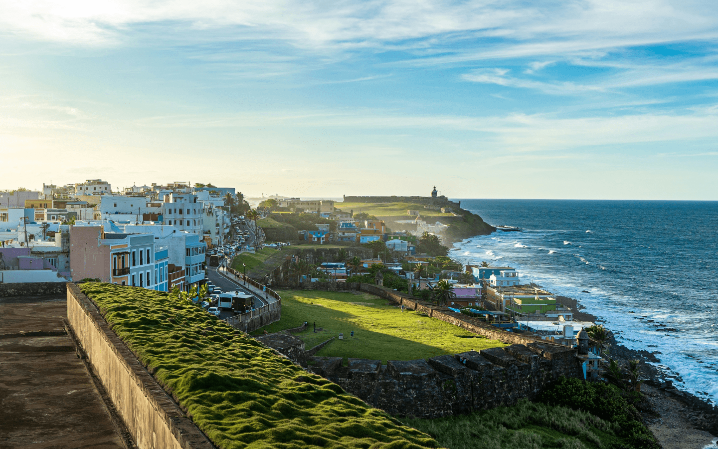 An aerial photo of the beachfront in San Juan