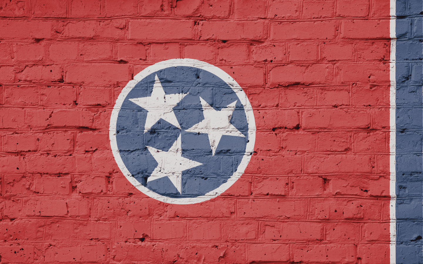 The Tennessee Flag painted on a brick wall.