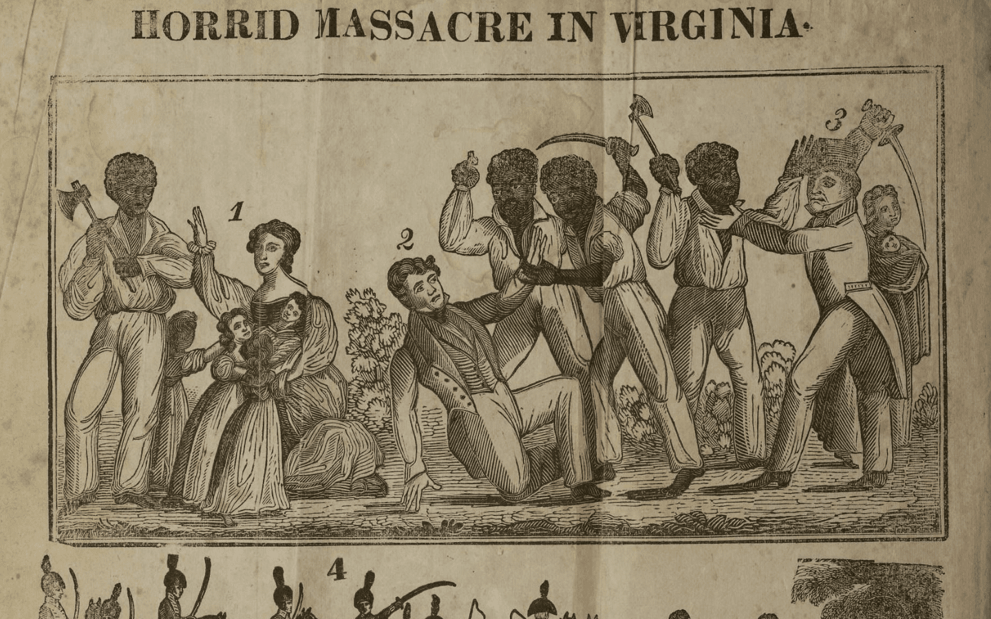 A woodcut news item depicting Turner’s Rebellion