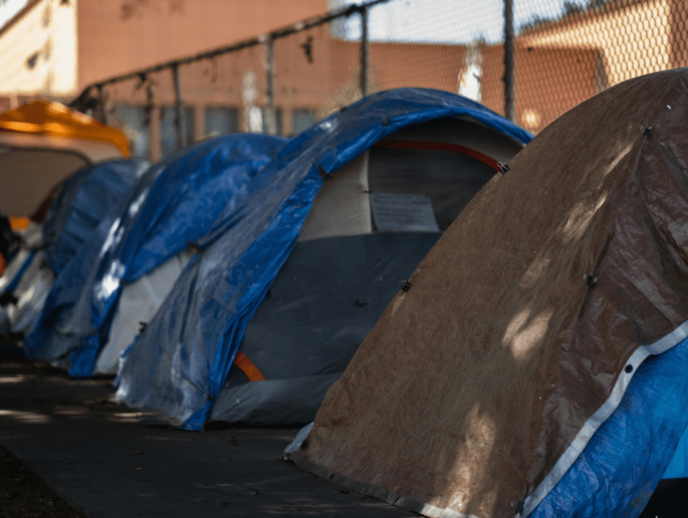 An unhoused encampment in California.