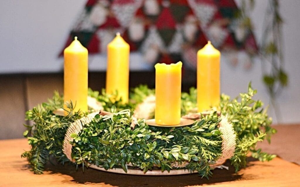 Advent wreath with four white candles