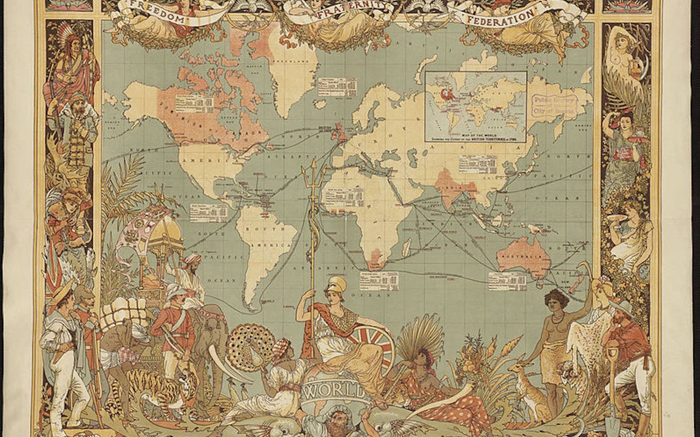 A map of the world showing the extent of the British Empire in 1886.