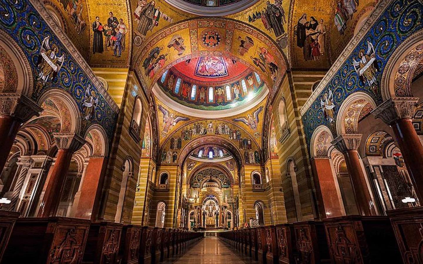 |The main isle of the St. Louis Cathedral Basilica located in St. Louis