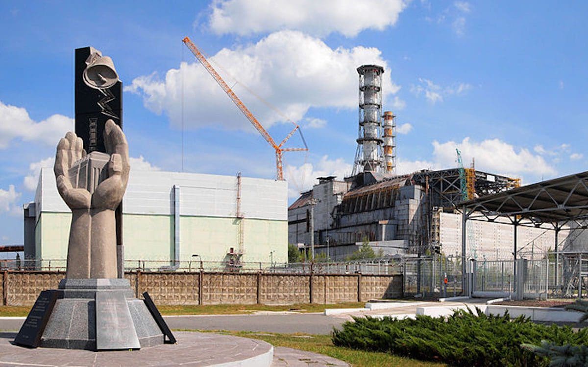A monument near reactor four at the Chernobyl Nuclear Power Plant in Ukraine.