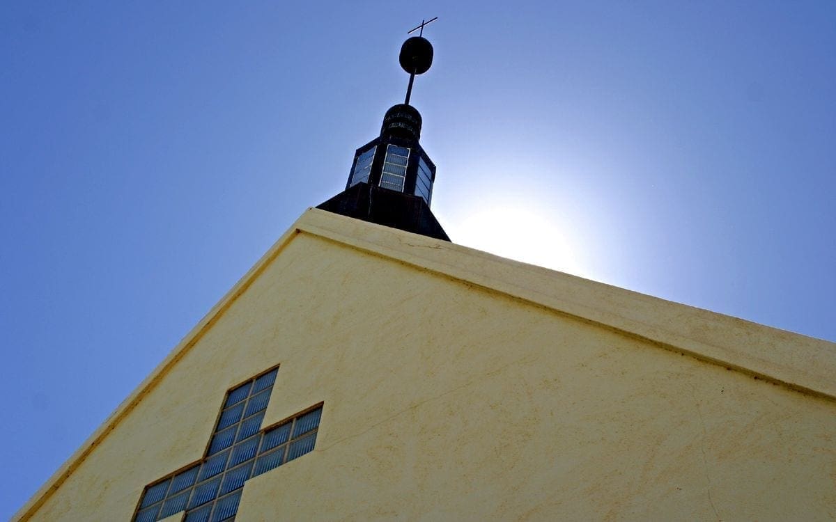 Front of church and steeple